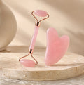 Set Rodillo Facial y Gua Sha de Cuarzo Rosa