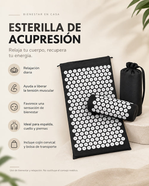 Esterilla de Acupresión Negra para Relajación y Bienestar